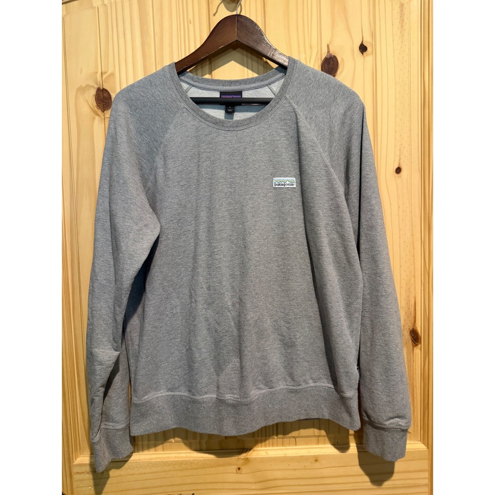 Patagonia Organic Cotton Raglan Sweatshirt Heather Grey Womens Large Logo Patch